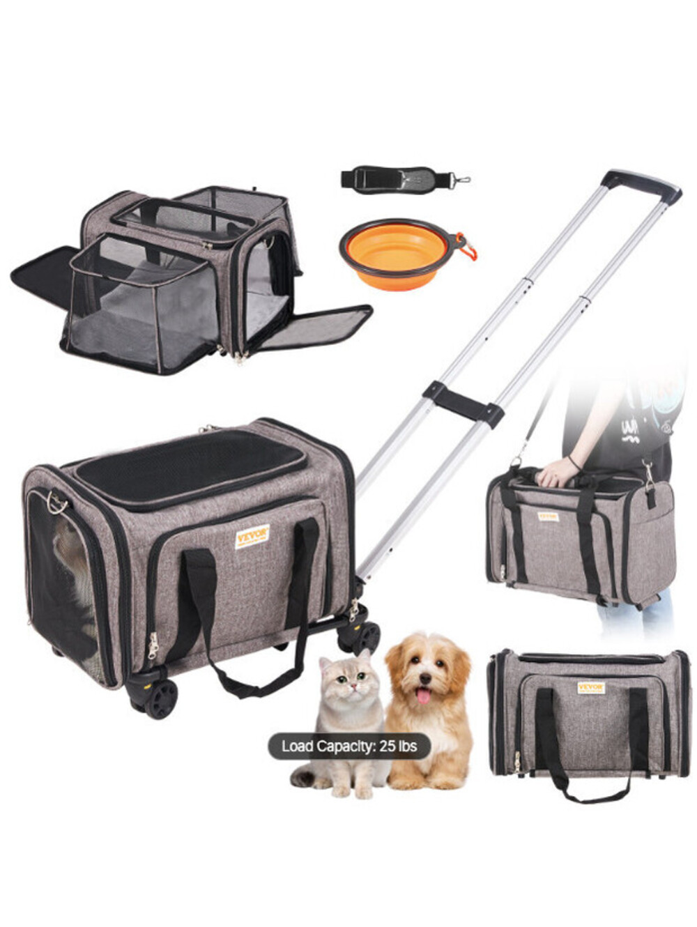 Vevor Pet Carrier with Wheels Airline Approved Rolling Pet Carrier 25 lbs New